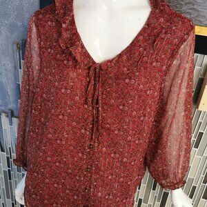 Lucky Brand Womens Semi Sheer Floral Print Blouse Top Size XL 0431